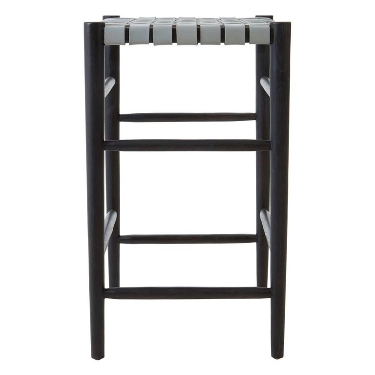 Kendari Barstool - Grey Leather with Teak Wood