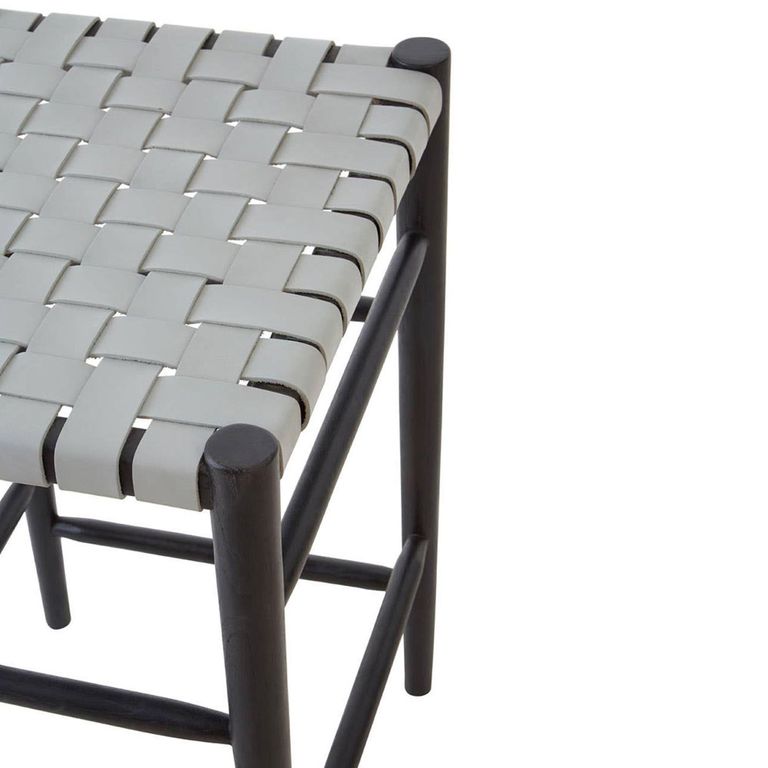 Kendari Barstool - Grey Leather with Teak Wood