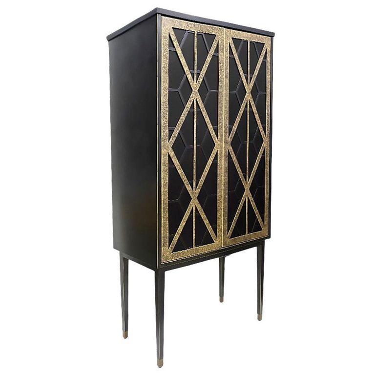 Reeno Bar Cabinet - Black Fretwork - 2 Door