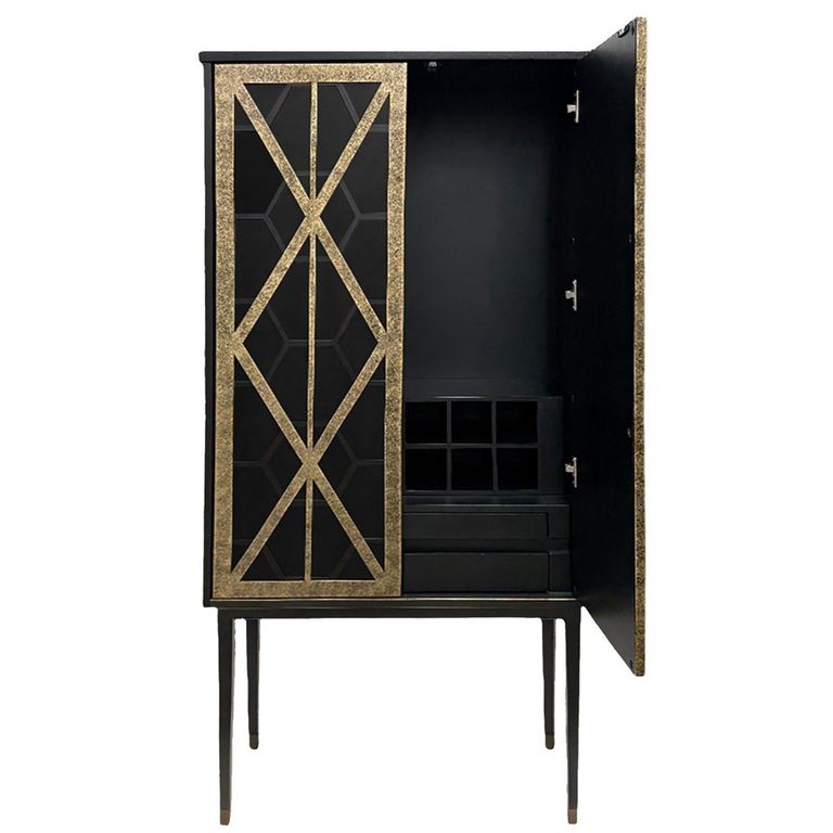 Reeno Bar Cabinet - Black Fretwork - 2 Door