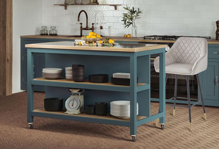 Blue Open Kitchen Island - Breakfast Bar