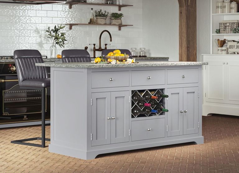 Grey Kitchen Island - Black Granite Top