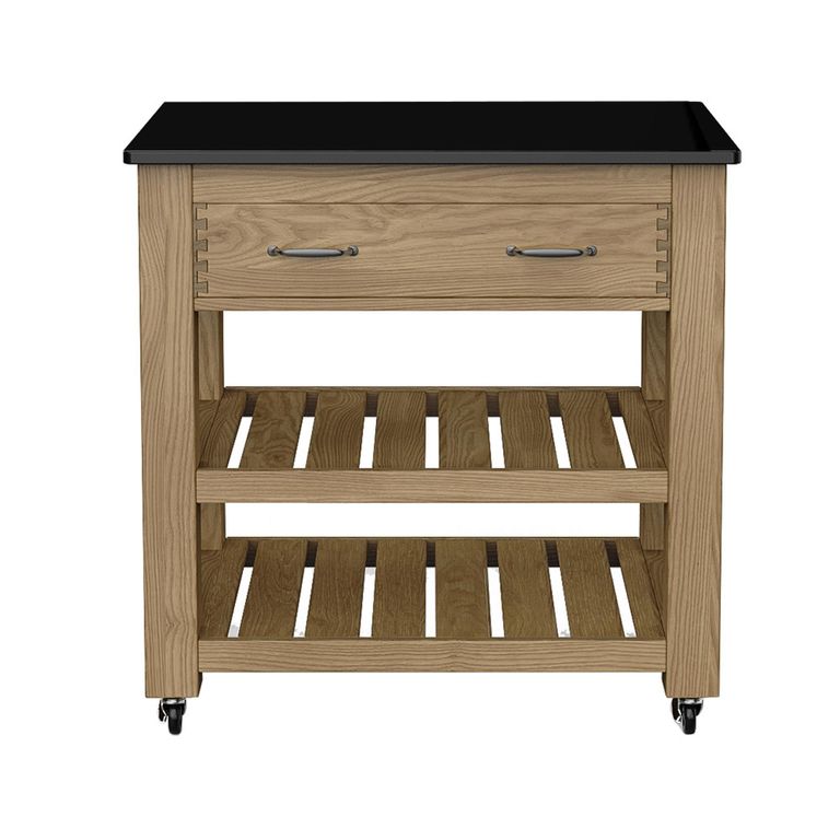 Oak Kitchen Island - 1 Drawer - Black Granite Top