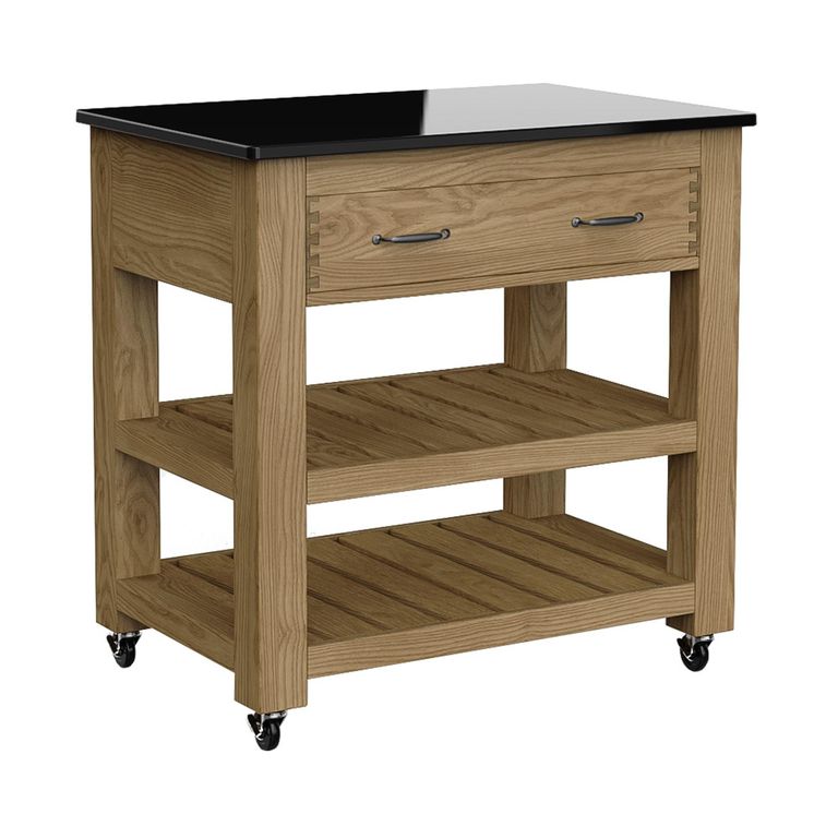 Oak Kitchen Island - 1 Drawer - Black Granite Top