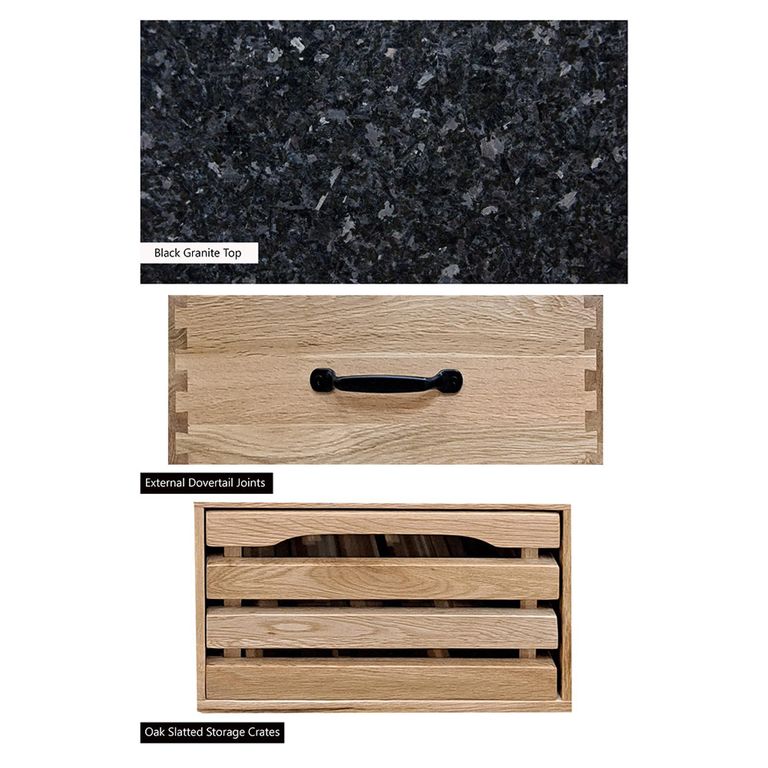 Oak Kitchen Island - 3 Drawer - Black Granite Top
