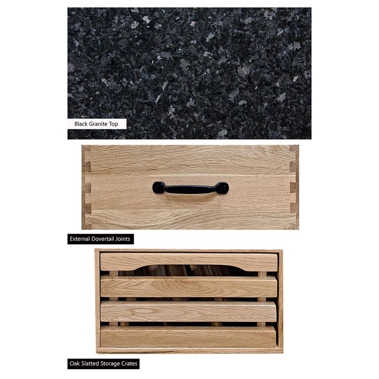Oak Kitchen Island - 4 Drawer - Black Granite Top