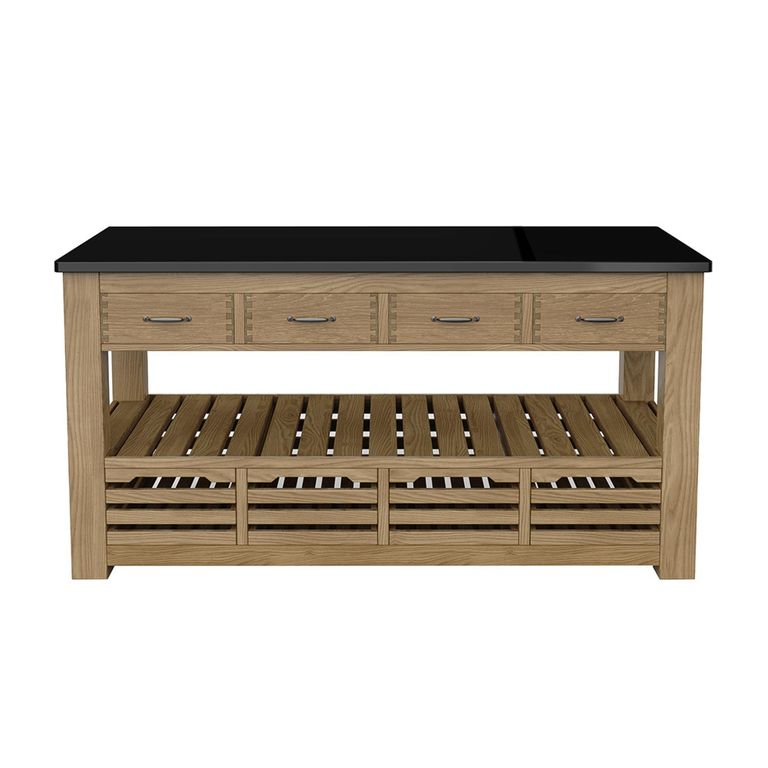 Oak Kitchen Island - 4 Drawer - Black Granite Top