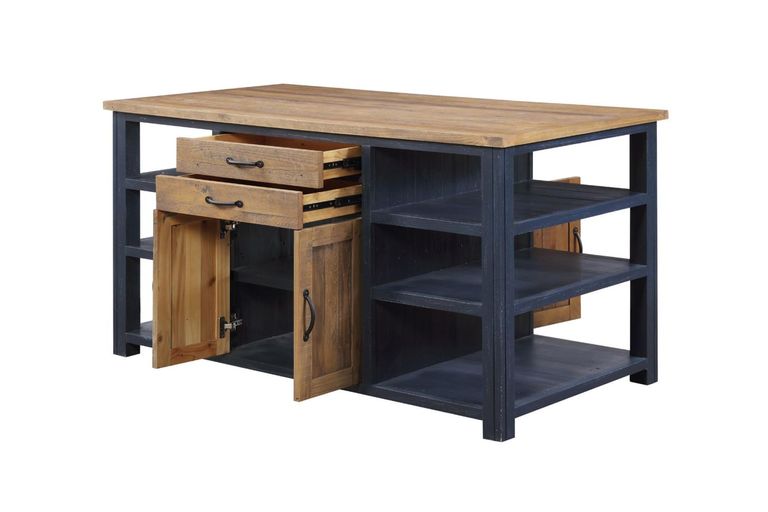 Splash Blue Kitchen Island - Reclaimed Wood - 2 Door
