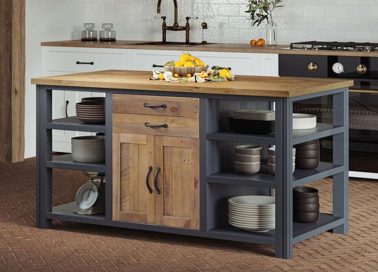 Splash Blue Kitchen Island - Reclaimed Wood - 2 Door