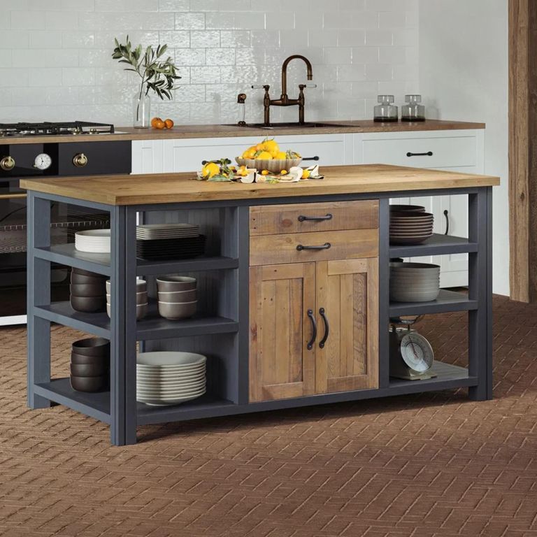 Splash Blue Kitchen Island - Reclaimed Wood - 2 Door