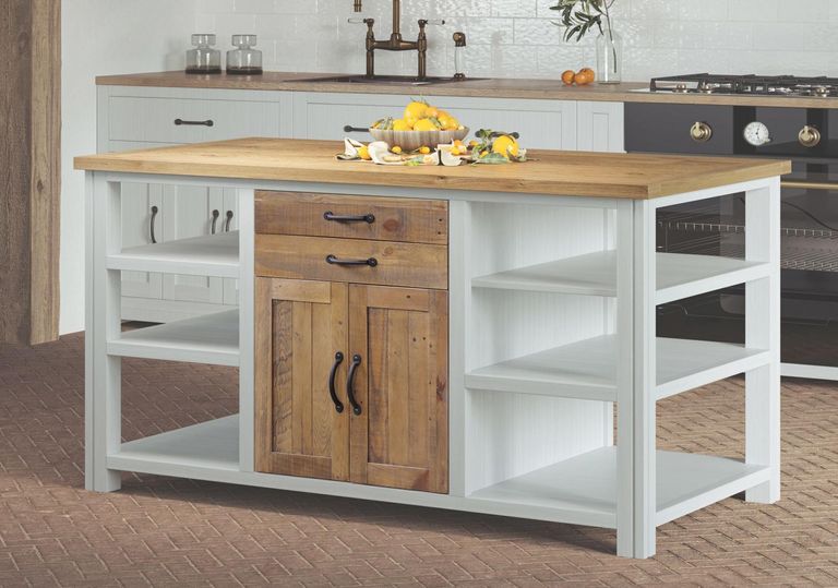 Splash of White Reclaimed Wood Kitchen Island - 2 Door