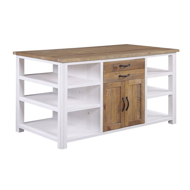 Splash of White Reclaimed Wood Kitchen Island - 2 Door