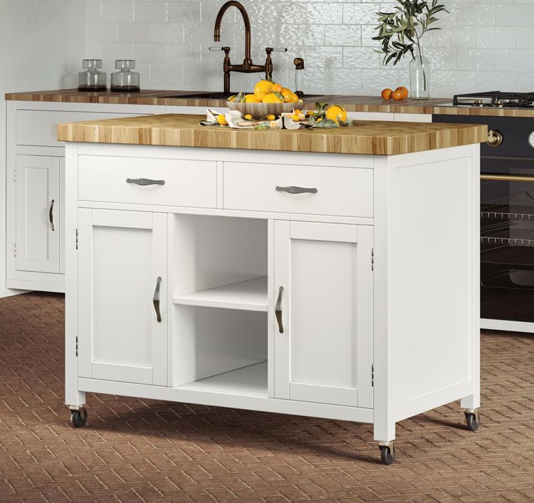 White Kitchen Island - Butchers Block