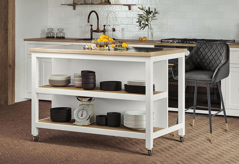 White Open Kitchen Island - Breakfast Bar