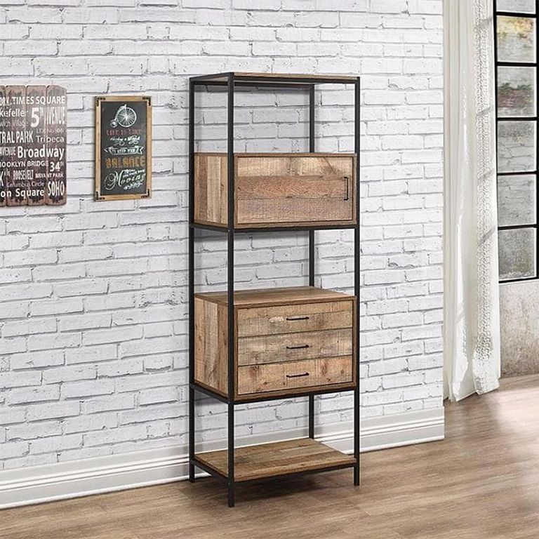 Urban Industrial Style Shelving Unit - with Storage - Rustic Wood