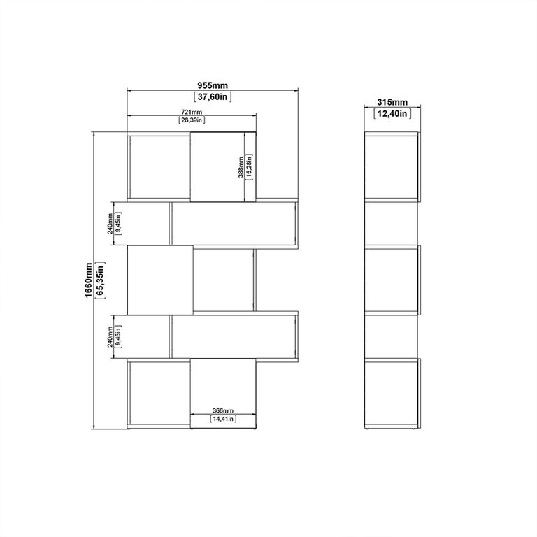 Maze Bookcase - Asymmetrical Design - 3 Sliding Door - Oak and Concrete