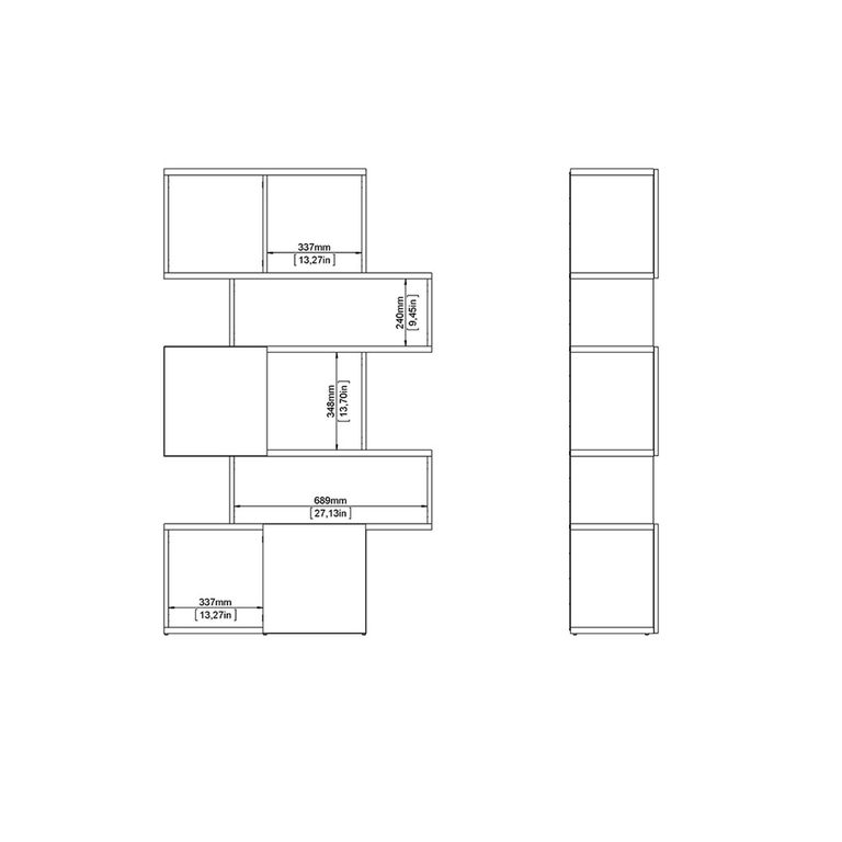 Maze Bookcase - Asymmetrical Design - 3 Sliding Door - Oak and Concrete