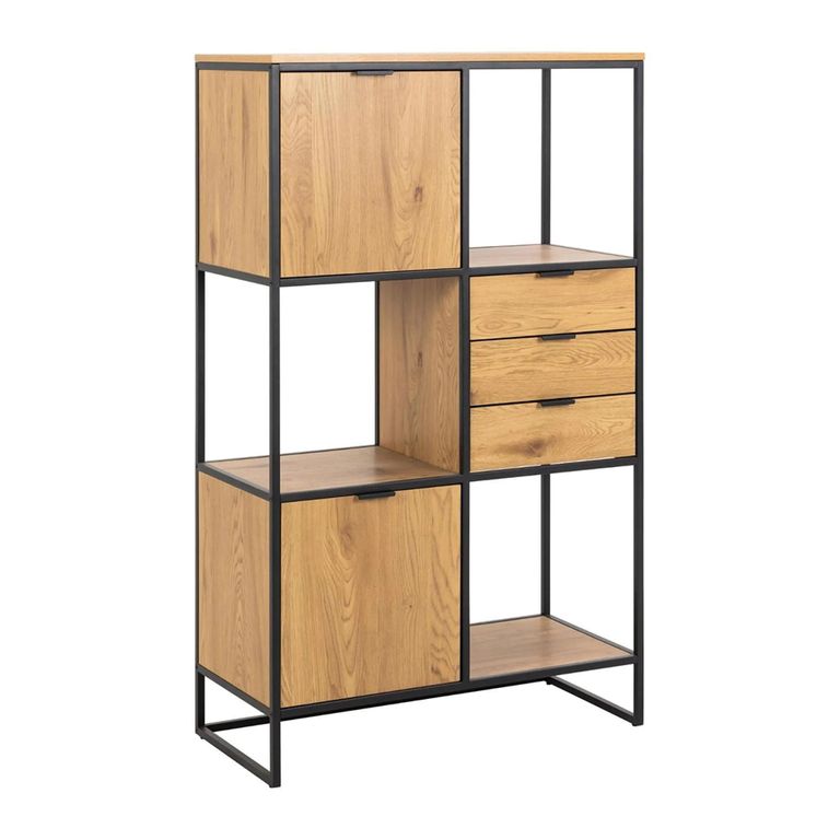 Swindon Storage Bookcase - Oak and Black Metal