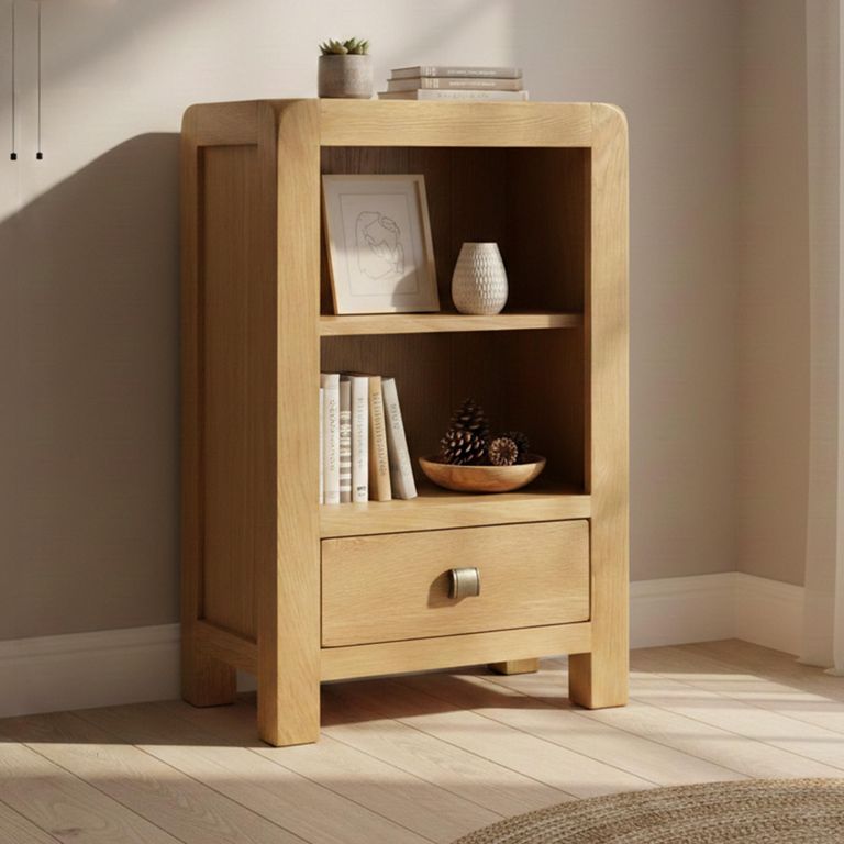 Curve Bookcase - 1 Drawer Small - Oak