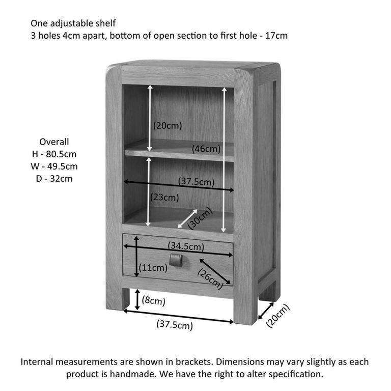 Curve Bookcase - 1 Drawer Small - Oak