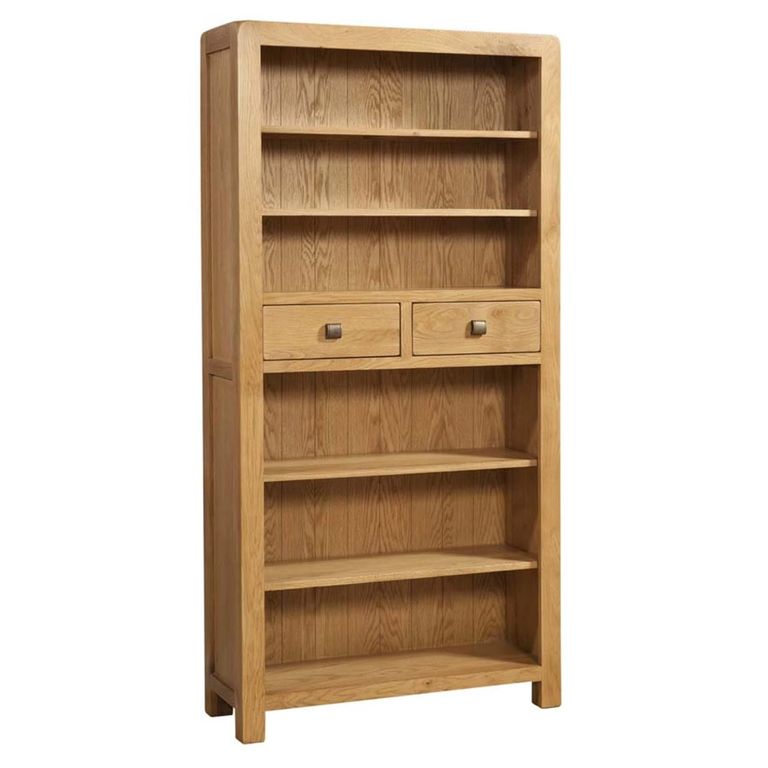 Curve Bookcase - 2 Drawer Tall - Oak
