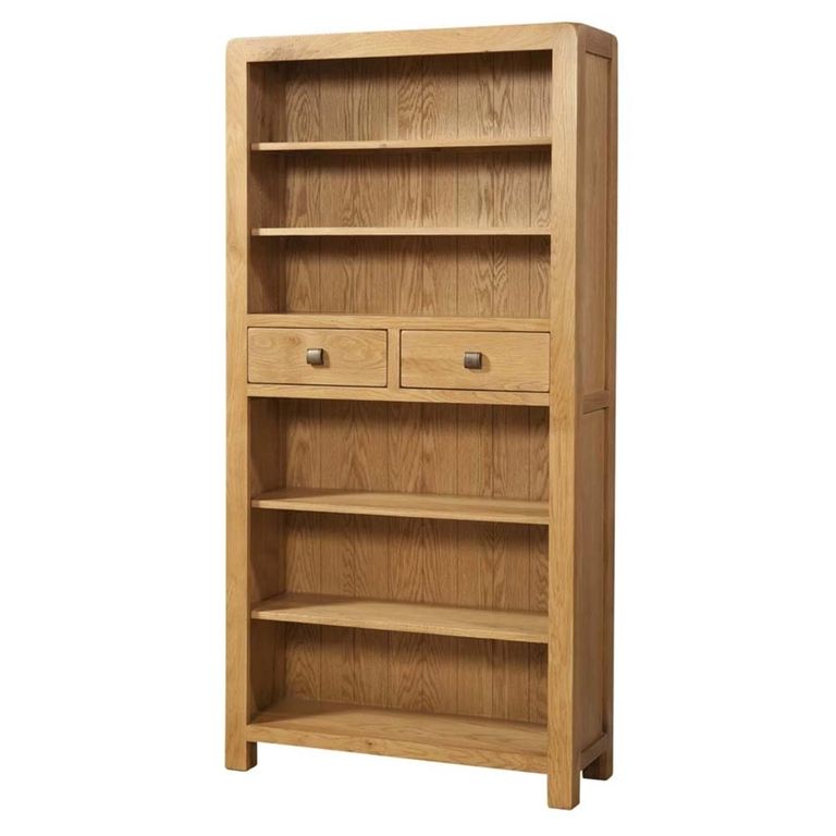 Curve Bookcase - 2 Drawer Tall - Oak