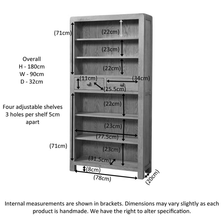 Curve Bookcase - 2 Drawer Tall - Oak