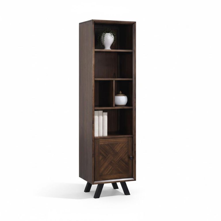 Nevada Narrow Bookcase - with Cupboard - Parquet Style Wood