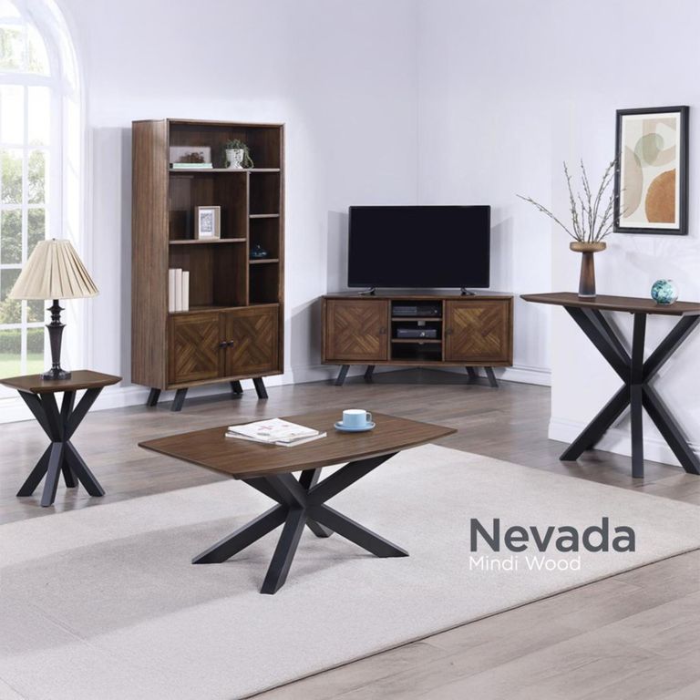 Nevada Wide Bookcase - with Cupboard - Parquet Style Wood