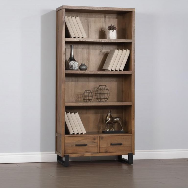 Pembroke High Bookcase - 2 Drawer - Rustic Pine