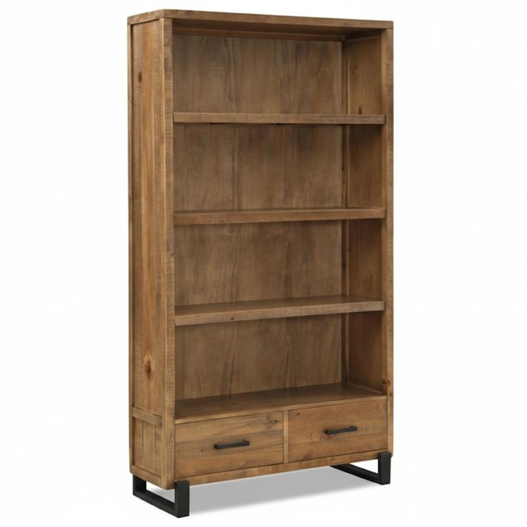 Pembroke High Bookcase - 2 Drawer - Rustic Pine