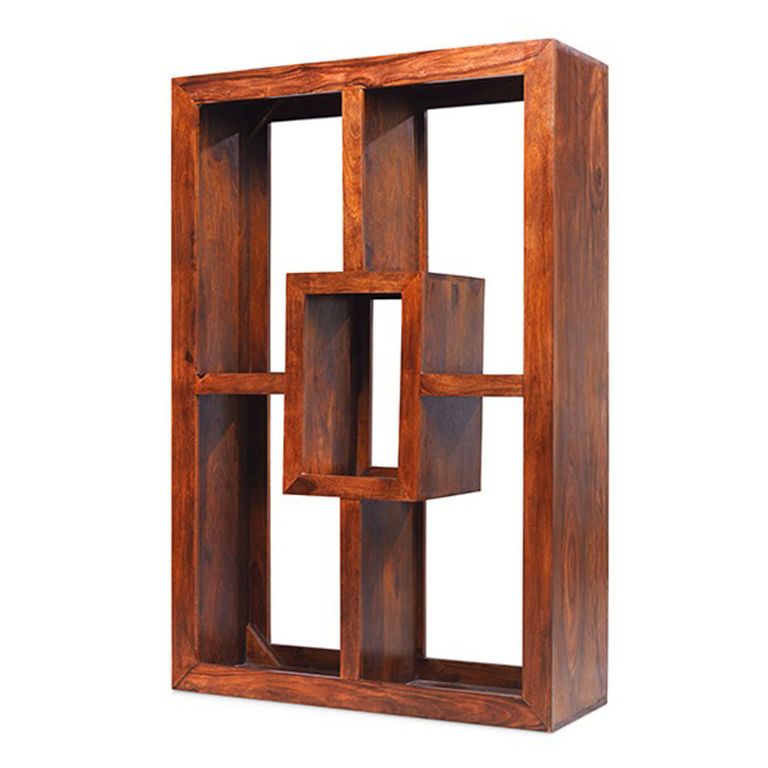 Cube Honey Lacquered Sheesham Open Display Unit, 4 Shelves Bookshelf