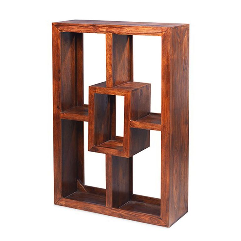Cube Honey Lacquered Sheesham Open Display Unit, 4 Shelves Bookshelf