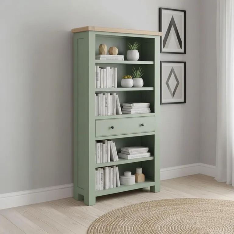 Clearance - Salcombe Bookcase - Large - 1 Drawer - Sage Oak - FSS16586