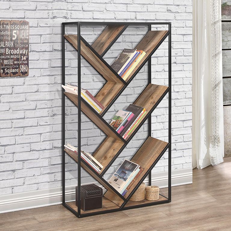 Urban Diagonal Bookcase - Industrial Style - Rustic Wood
