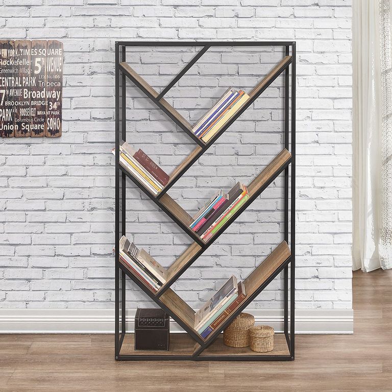 Urban Diagonal Bookcase - Industrial Style - Rustic Wood