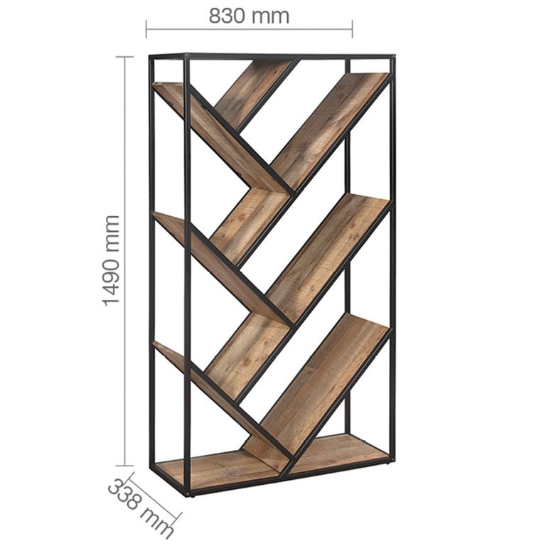 Urban Diagonal Bookcase - Industrial Style - Rustic Wood