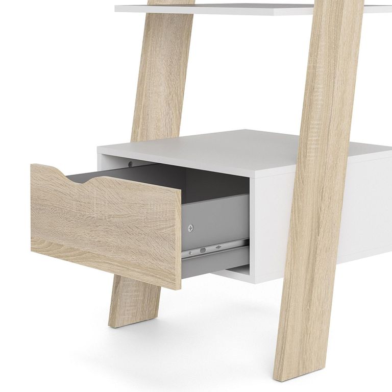 Oslo Bookcase - 1 Drawer - Leaning - White and Oak