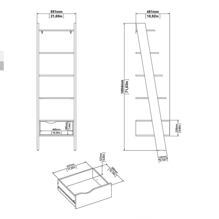 Oslo Bookcase - 1 Drawer - Leaning - White and Oak