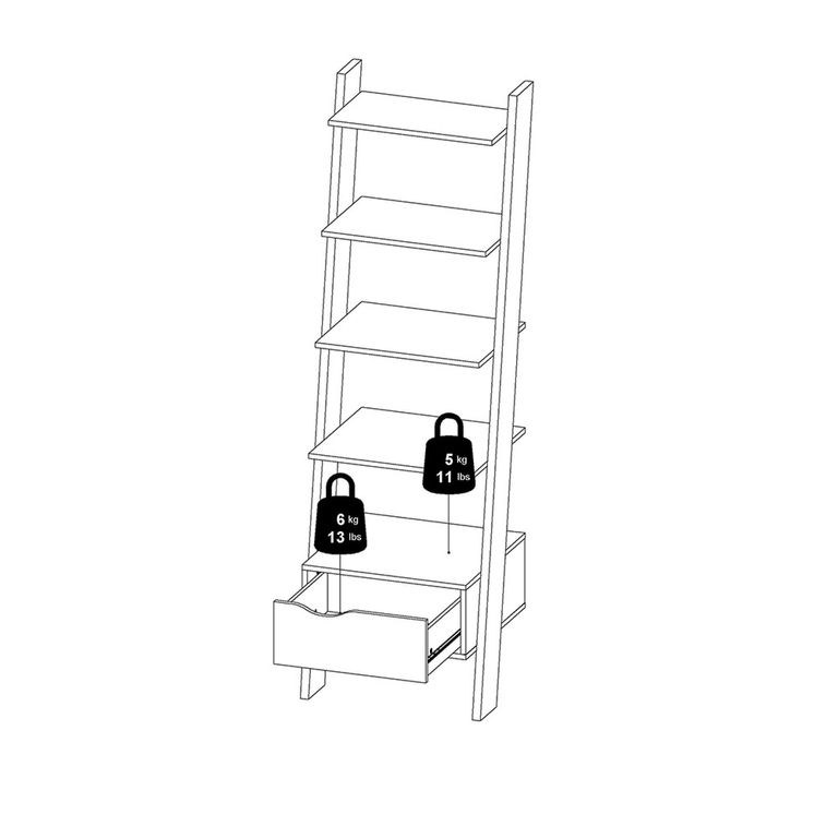 Oslo Bookcase - 1 Drawer - Leaning - White and Oak