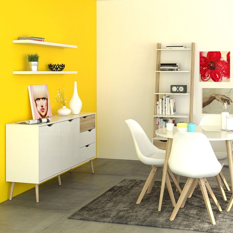 Oslo Bookcase - 1 Drawer - Leaning - White and Oak