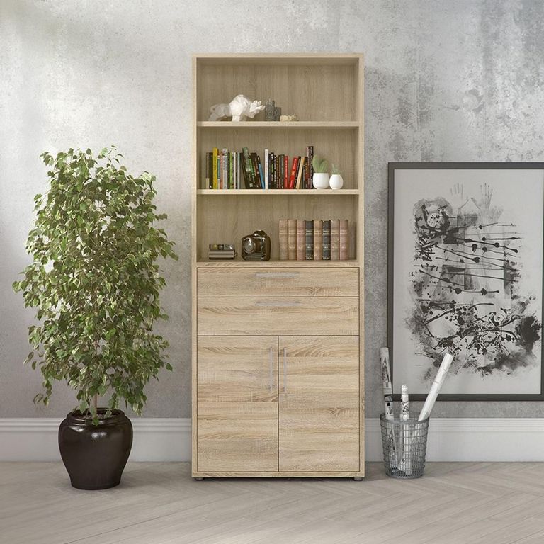 Prima Bookcase - 2 Door - 2 Drawer - Oak