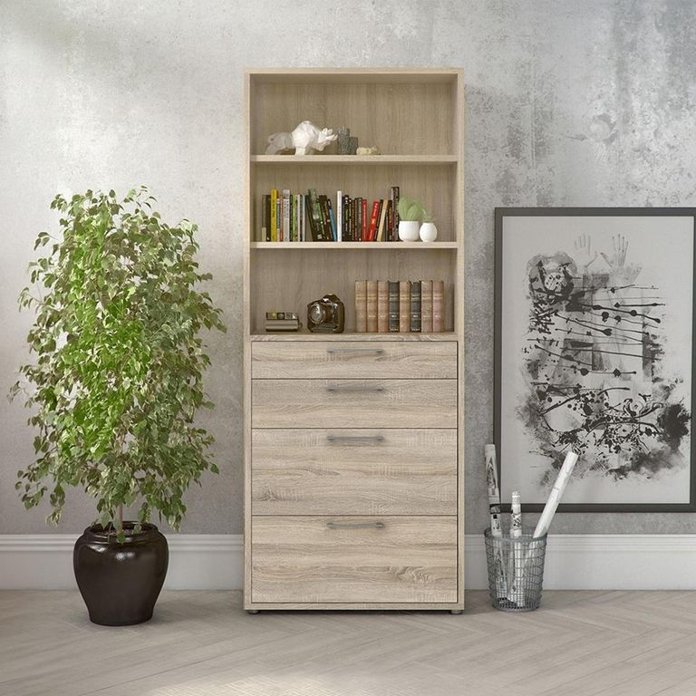 Prima Bookcase - 4 Drawer - Oak