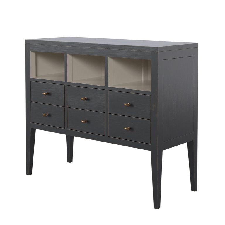 Barwick Bookcase - 6 Drawer - Low - Charcoal