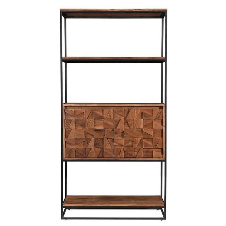 Axis Acacia Wood Bookcase with Cupboard - Geometric