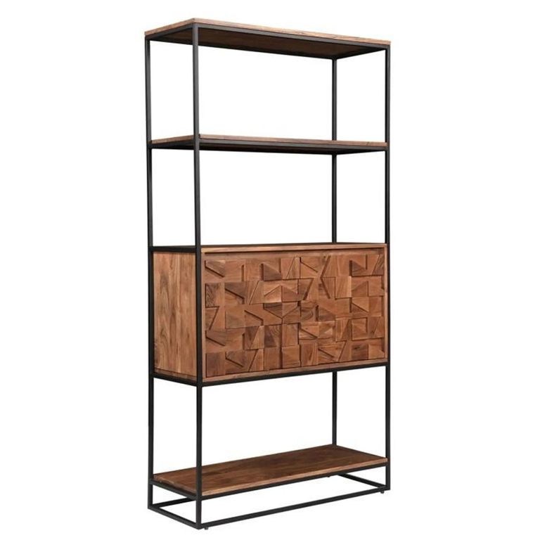 Axis Acacia Wood Bookcase with Cupboard - Geometric