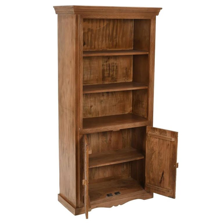 Artwork Carved Bookcase -2 Door - Mango Wood