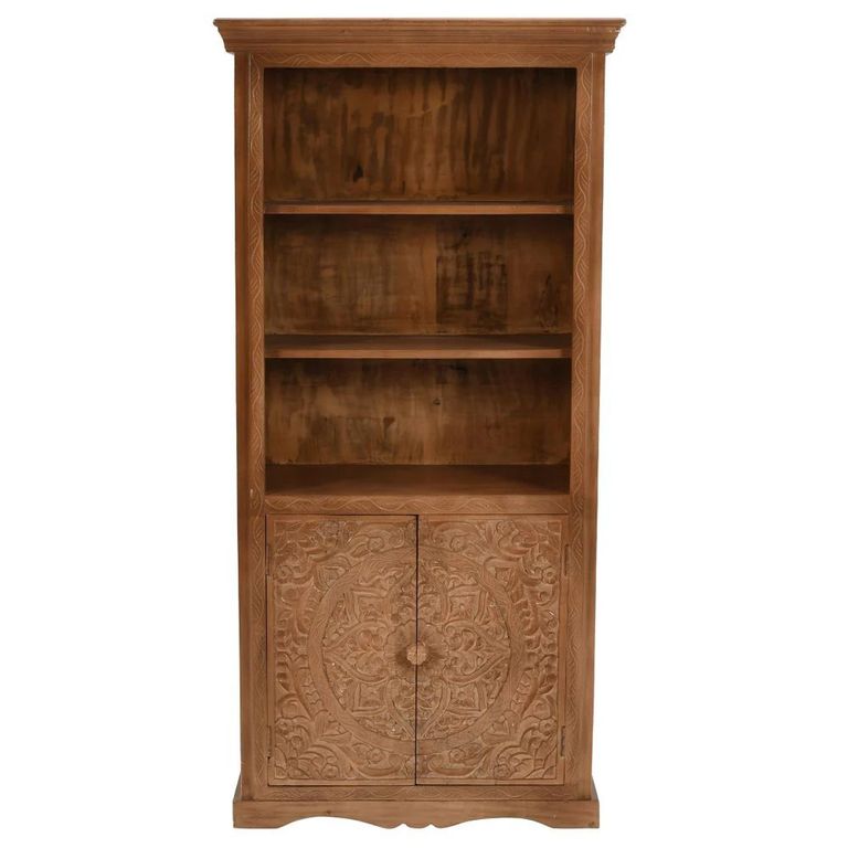 Artwork Carved Bookcase -2 Door - Mango Wood