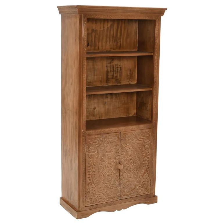 Artwork Carved Bookcase -2 Door - Mango Wood