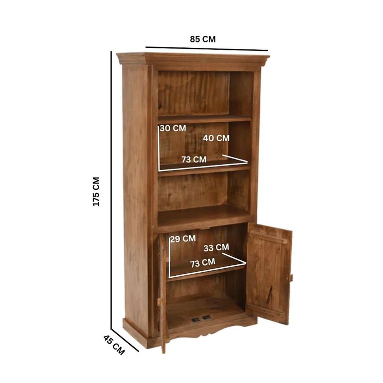 Artwork Carved Bookcase -2 Door - Mango Wood